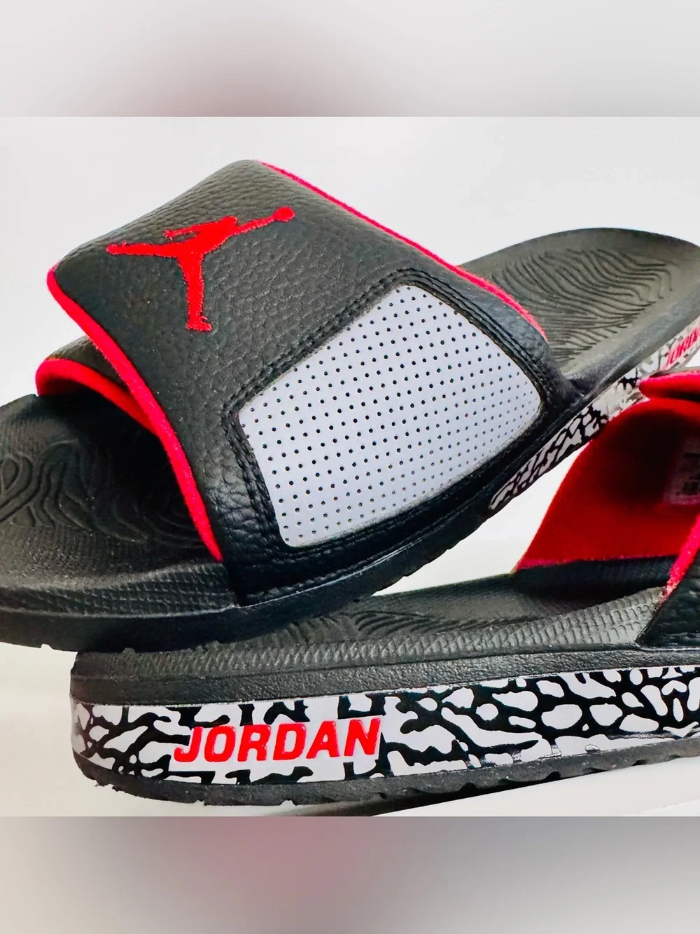 Jordan Hydro 3 Slides Black Cement Red • Men’s 11 • Elephant Print